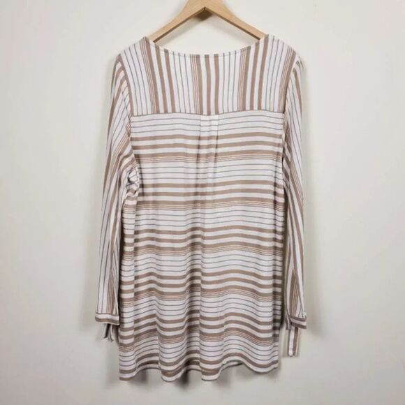 Kim Rogers Striped Top Womans Size M White Tan - Picture 6 of 8